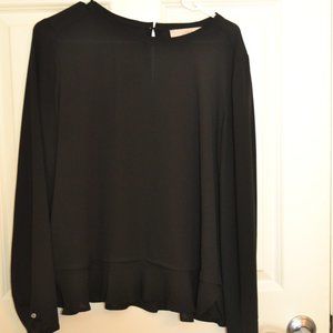 Loft Sheer Black Blouse with Peplum Detail - Sz M